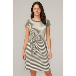 Talbots Women's Striped Tie Waist‎ Knit Dress Olive Green White Size M